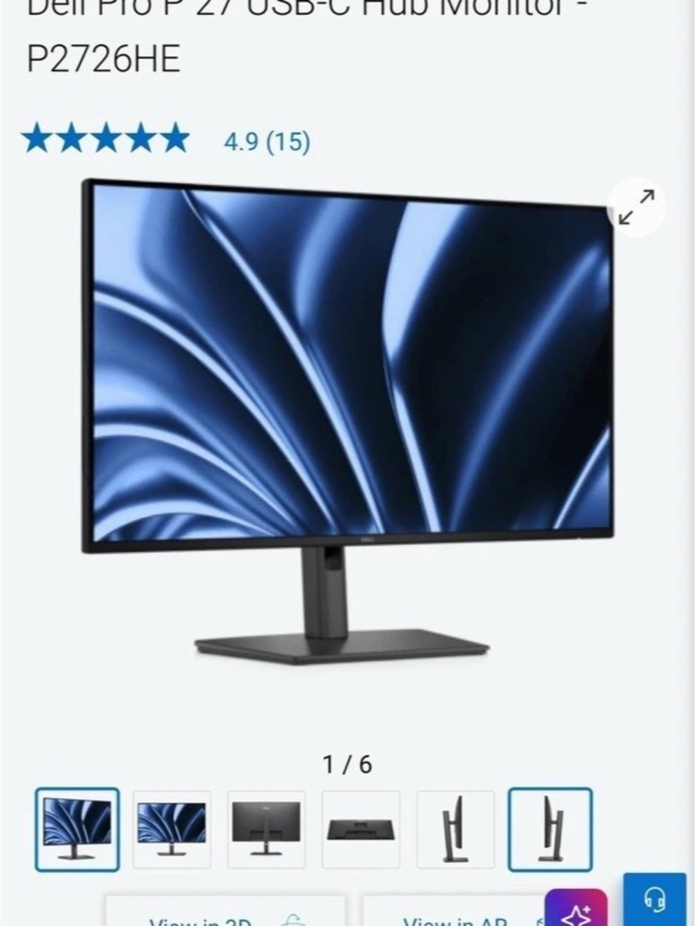 Dell Pro P 27 USB-C Hub Monitor - P2726HE 27-Inch